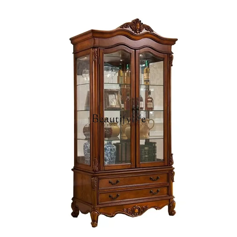 

Solid wood double-door wine cabinet household dining side display living room wall partition