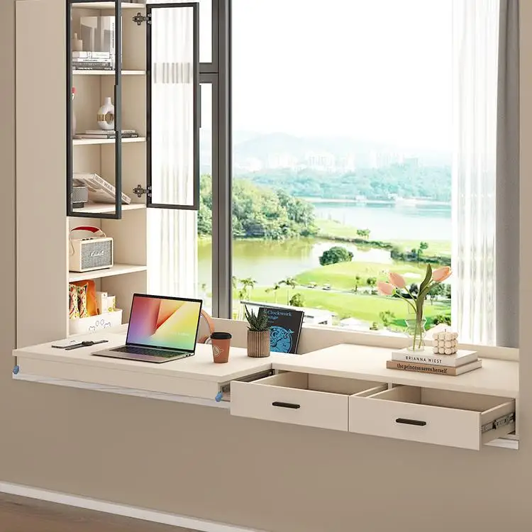 bay window desk locker integrated retractable computer desk balcony drawer