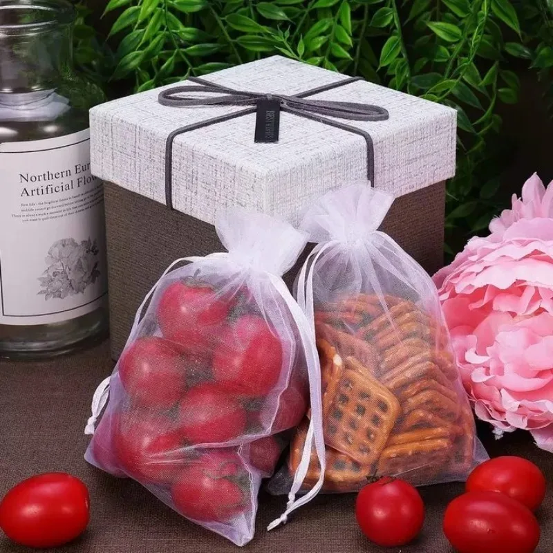 Drawstring Organza Tulle Jewelry Bags White Pouches Jewelry Packaging Wedding Christmas Gifts Extractable Party Gift Bags - Detail 1