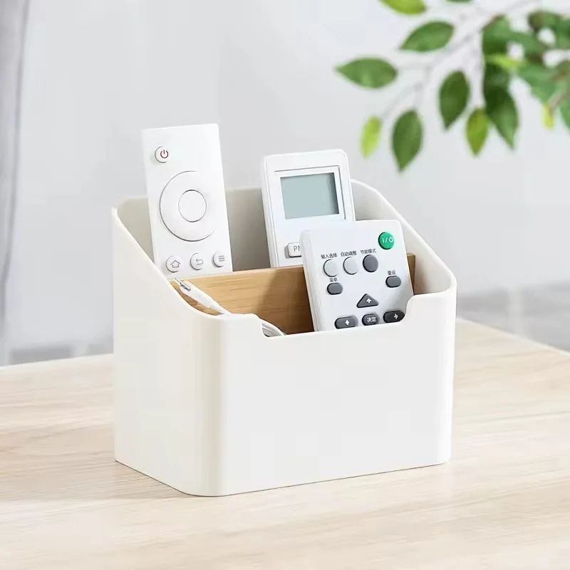 Multi functional compartment  1/2PCS bamboo and wood desktop storage box, Cosmetics and stationery remote control storage box image 5