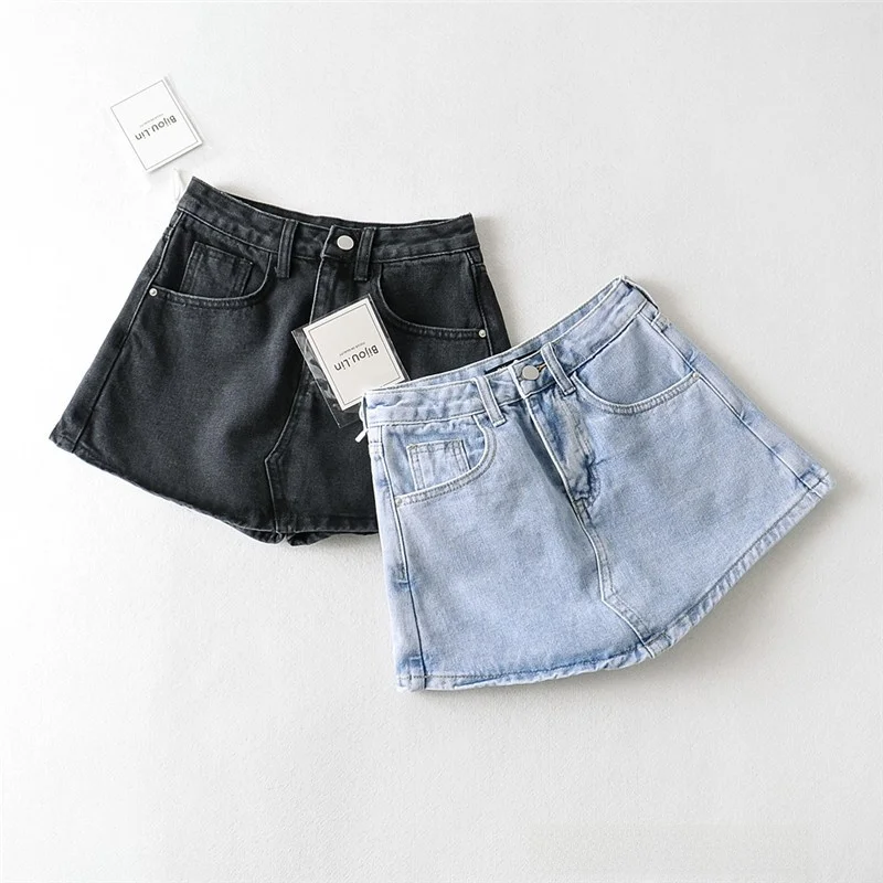 달콤하고 시원하며 매콤한 짧은 데님 스커트 여성용 여름 얇은 안티라이트 타이트 핏 슬리밍 힙 커버 미니 스커트 하이웨이스트 지퍼