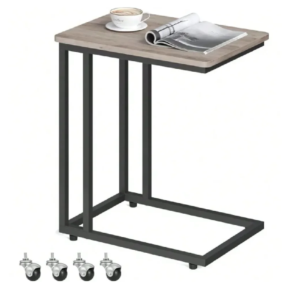 

Table, C Shaped TV Tray With Metal Frame Rolling Casters, Industrial Side Table For Living Room Bedroom, 19.7 X 13.8 X 23.6 Inc