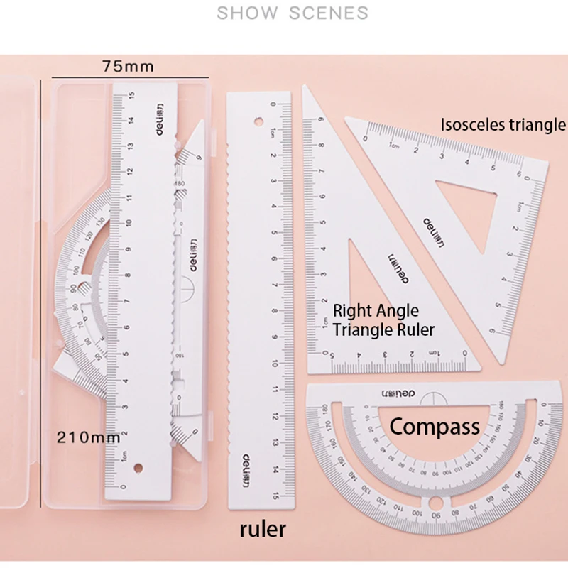 4pcs Metal Ruler Set Multifunction Drawing Template Ruler Geometric Measuring Drafting Teaching Drawing Ruler Students Gift