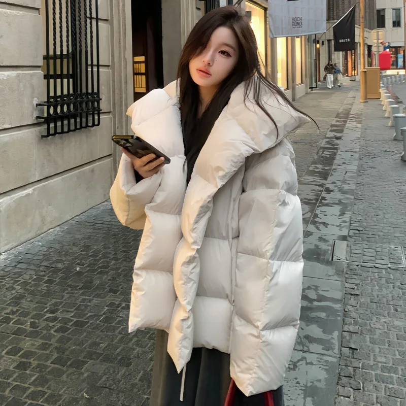 

2025 European and American Down and Cotton Jacket Women's Mid To Long Length Loose and Fashionable Thick Korean Version