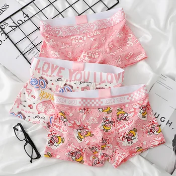 Calzoncillos tipo bóxer con bolsa para hombre, calzoncillos con estampado de dibujos animados rosas, ropa interior transpirable de algodón para hombre, Calzoncillo de moda joven