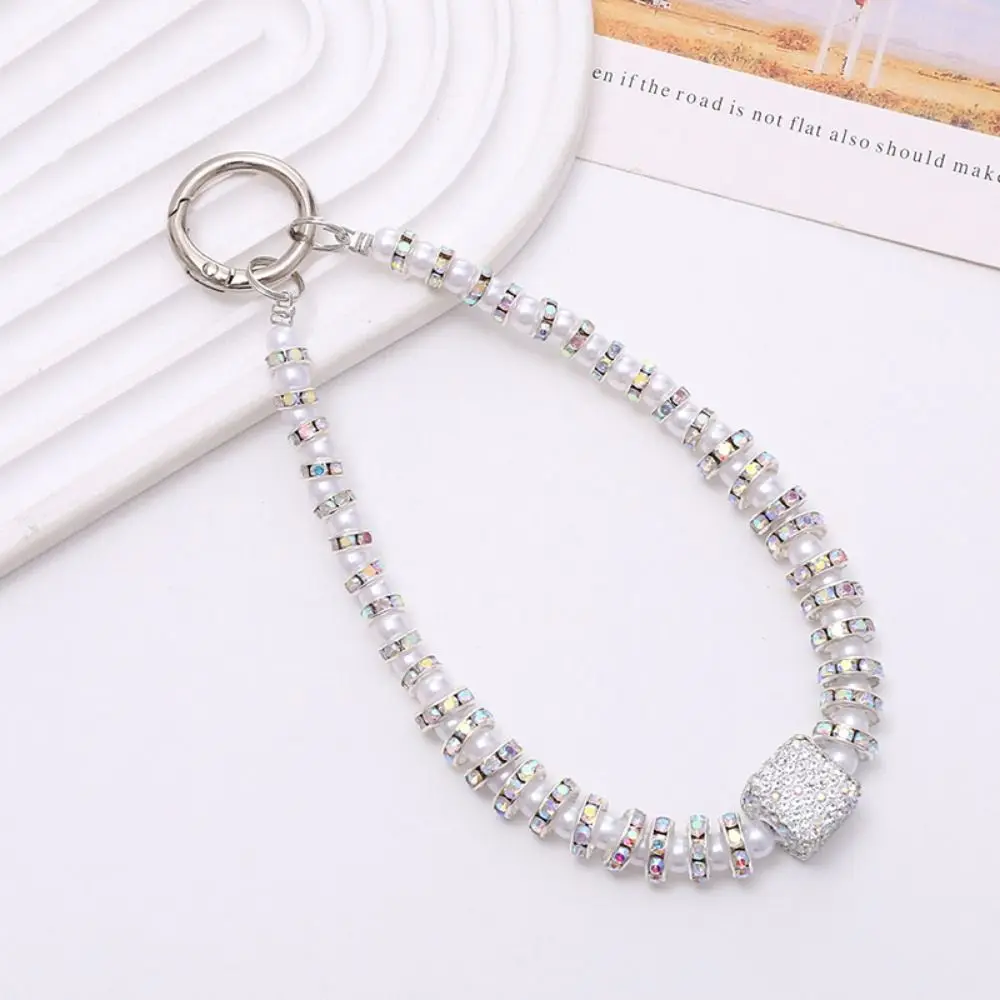 Color Crystal Crystal Phone Strap Rhinestone Pearl Pearl Rhinestone Phone Chain Glitter Short Style