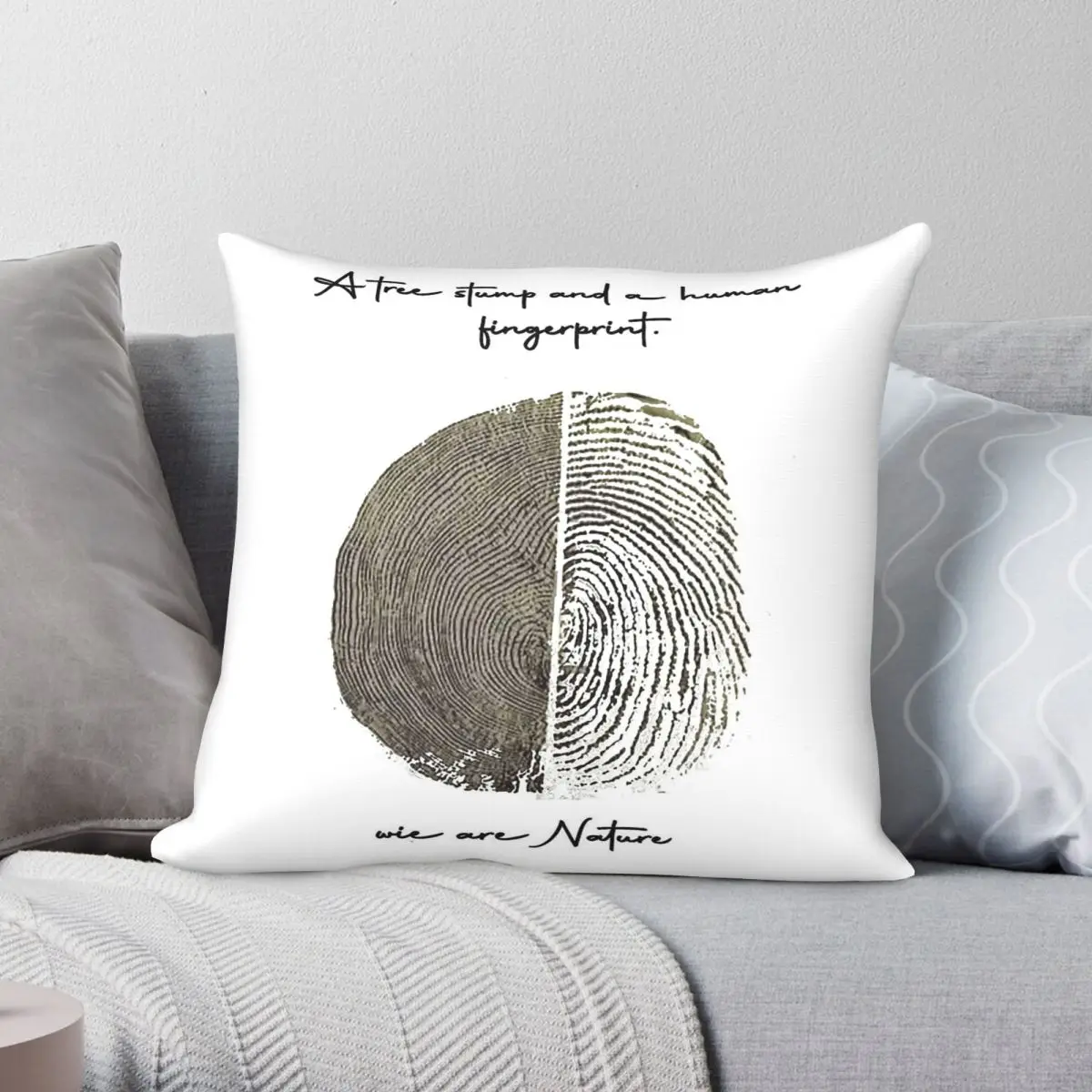 Tree Stump And Human Fingerprint Square Pillowcase Polyester Linen Velvet Creative Zip Decorative Pillow Case Home Cushion Cover