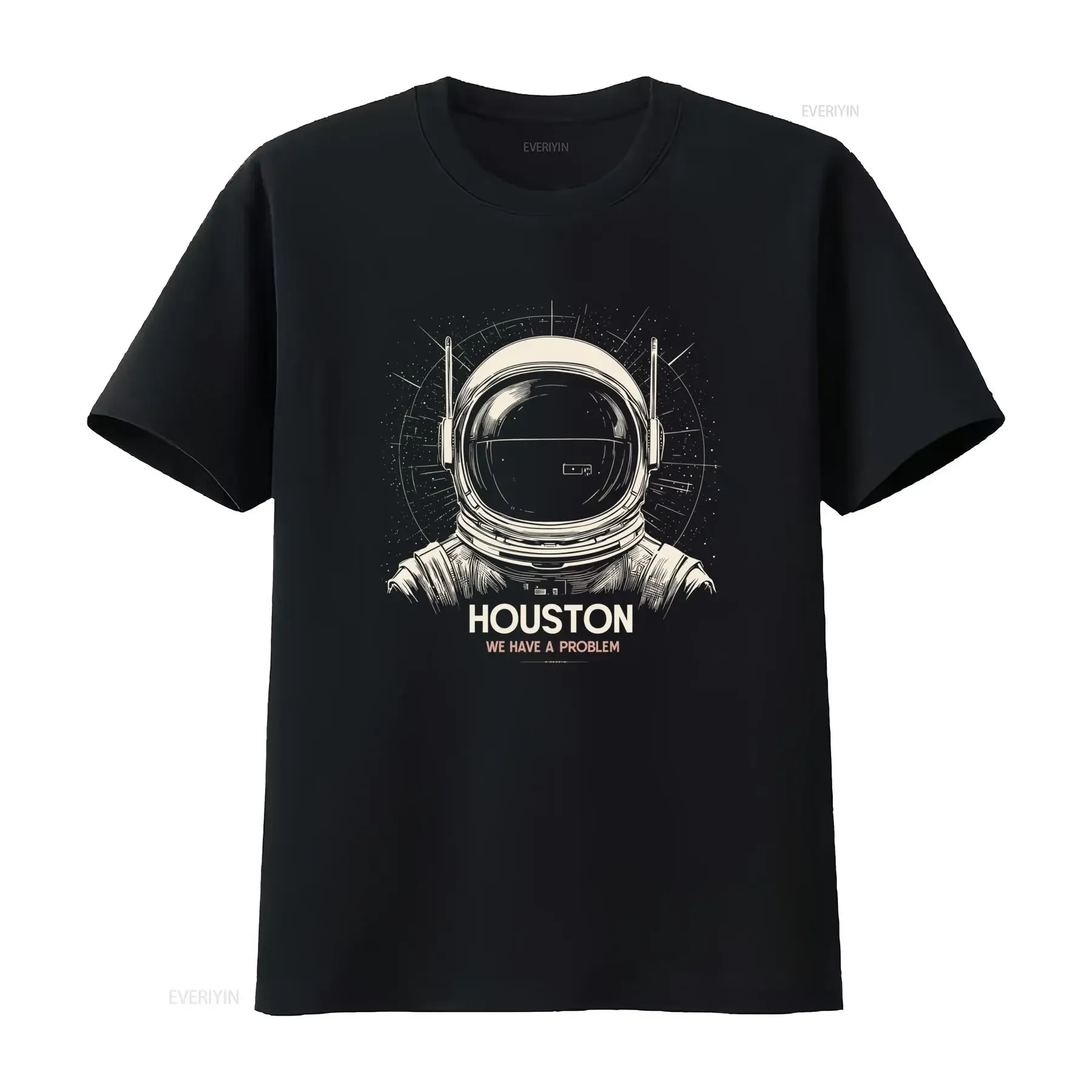 T shirt da uomo con motivo astronauta nello spazio e stampa galassia Girocollo casual tessuto leggermente vintage Washed
