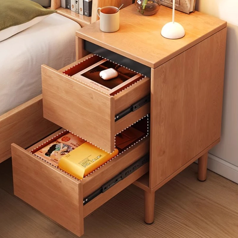 

Compact 20cm Solid Wood Narrow Nightstand - Sliding Cabinet Storage Unit, Small Space Furniture, Modern Bedside Organizer‌