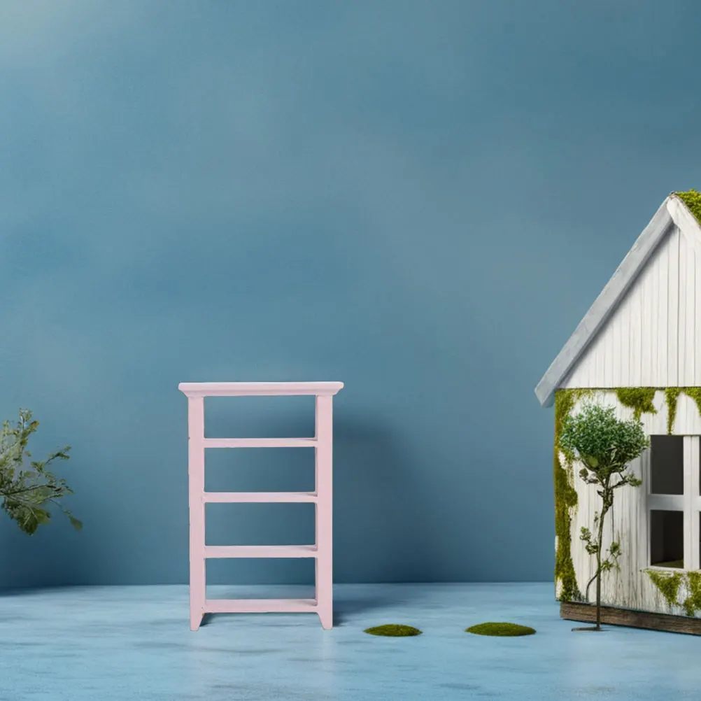 

Mini Furniture Storage Rack Dollhouse Wood Display Shelf Shelves Bookshelf 4 Layer