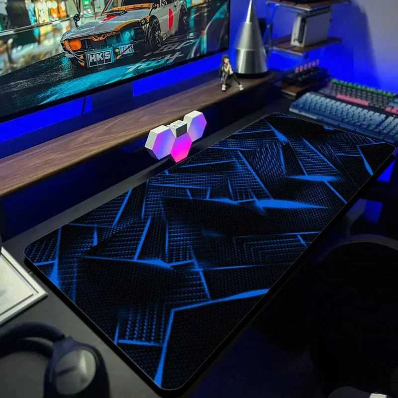 VIKAMA Blue Tech Line Large Gaming Mouse Pad Anti Slip Desk Mat for PC Laptop Keyboard Gamer Home Office Decor