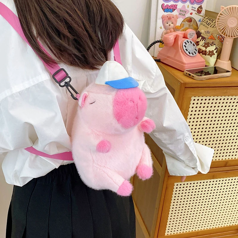 Kawaii Capybara Plush Backpack Cute Kids Dolls Double Shoulder Bag Fashion Mini Crossbody Gift For Girlfriends