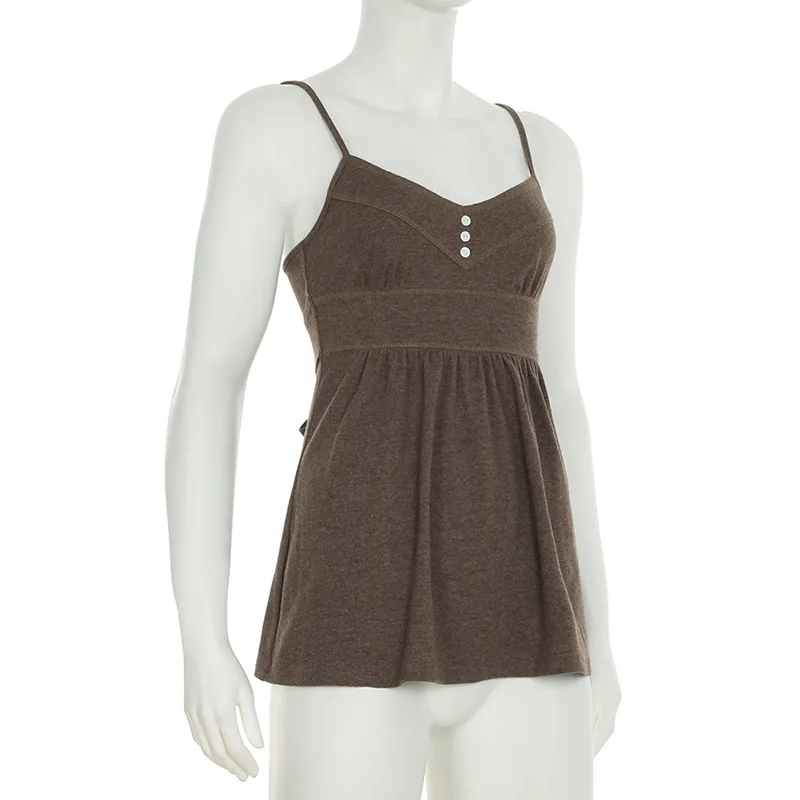 

Vintage Lace Up Ruffle Strap Vest Woman V Neck Sleeveless Top Women Sexy Slim Backless Short Tops Summer Streetwear