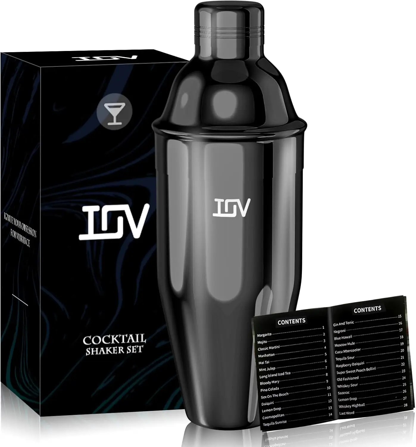 Coctelera Profesional de Acero Inoxidable de 24 oz con Colador Incorporado y Guía de Recetas, Kit de Barman a Prueba de Fugas, Regalo