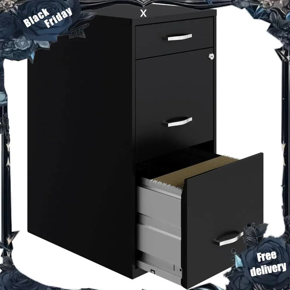 Space Solutions 18in Deep 3 Drawer Metal Organizer File Cabinet Black, Letter Size, Fully Assembled