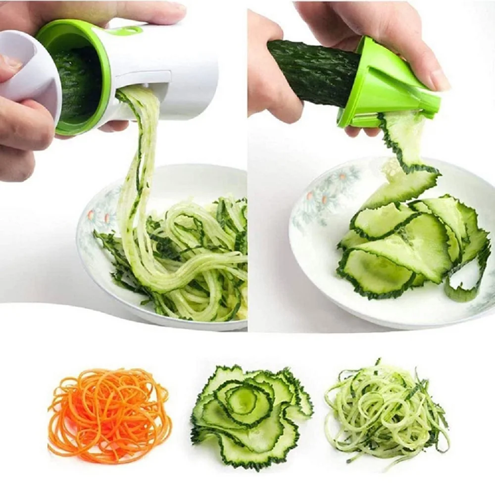 Manual Spiral Vegetable Slicer Radish Cucumber Spiralizer With 2 Blades Multifunctional Kitchen Rotary Vegetable Grater White