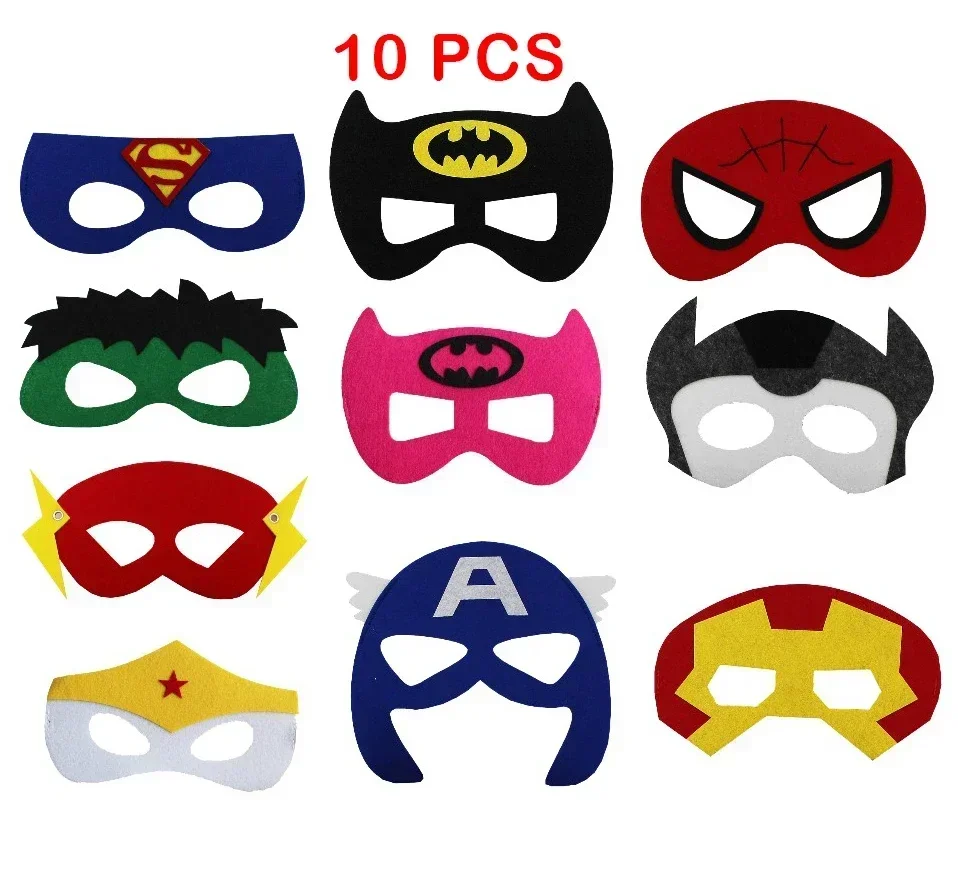 10 Pcs/Lot Superhero Mask Cosplay Christmas Halloween Kids Adult Carnival Party Props Children\'s Birthday Felt Masks Masquerade