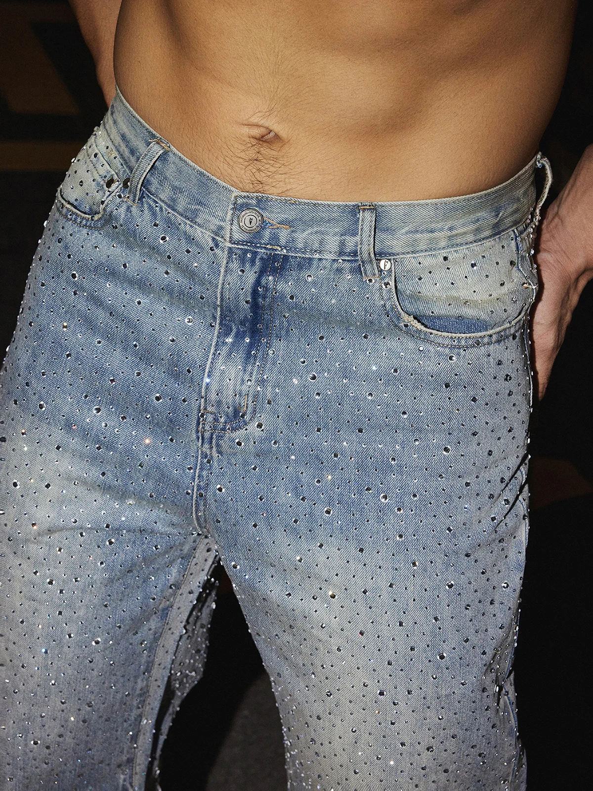 Men's Four Seasons Wear Fashion Full Diamond Jeans Men's Niche Retro Straight Denim Trousers Trendy Male Handsome Denim Pants