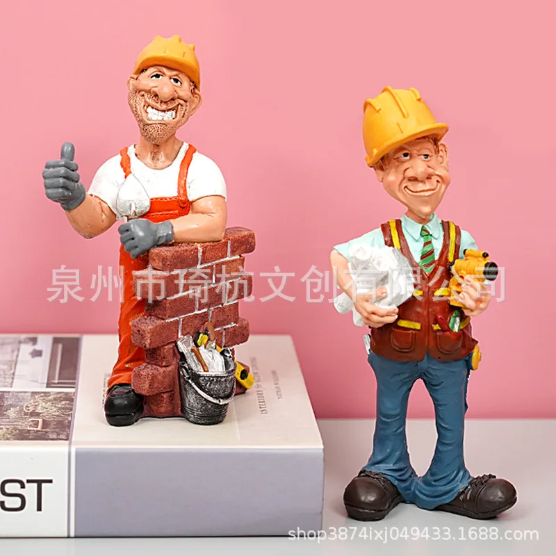 New Cross Border Building Worker Engineer Figurine Creative Decoration for Living Room Foyer Cabinet Office Desk Display