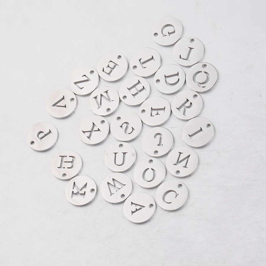 26pcs/Lot High Quality Mirror Polished Stainless Steel Alphabet A-Z Letter Charms With 1.5mm Hole For Making Fashion Jewelry