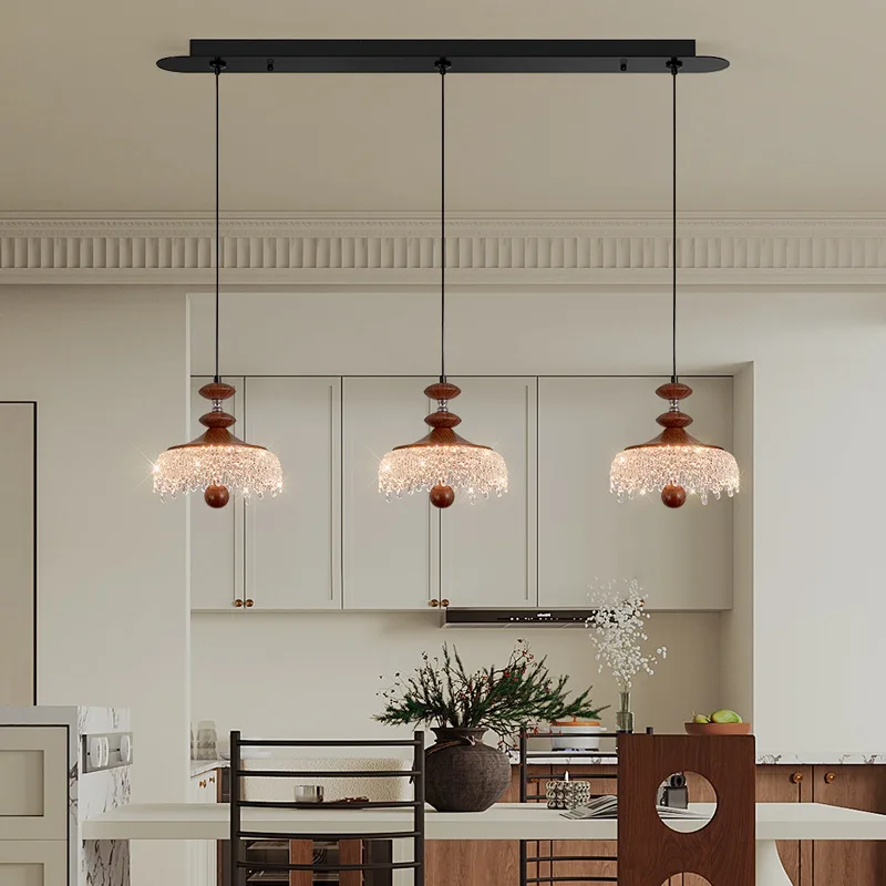 Medieval chandelier walnut retro high-end dining room bedroom eye protection LED branch light direct sales