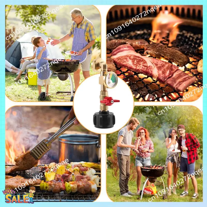 

Адаптер для заправки пропана N08R с клапаном и манометром, заполняющие бутылки емкостью 1 фунт из резервуара 20 фунтов, колено 90 градусов, простота в использовании