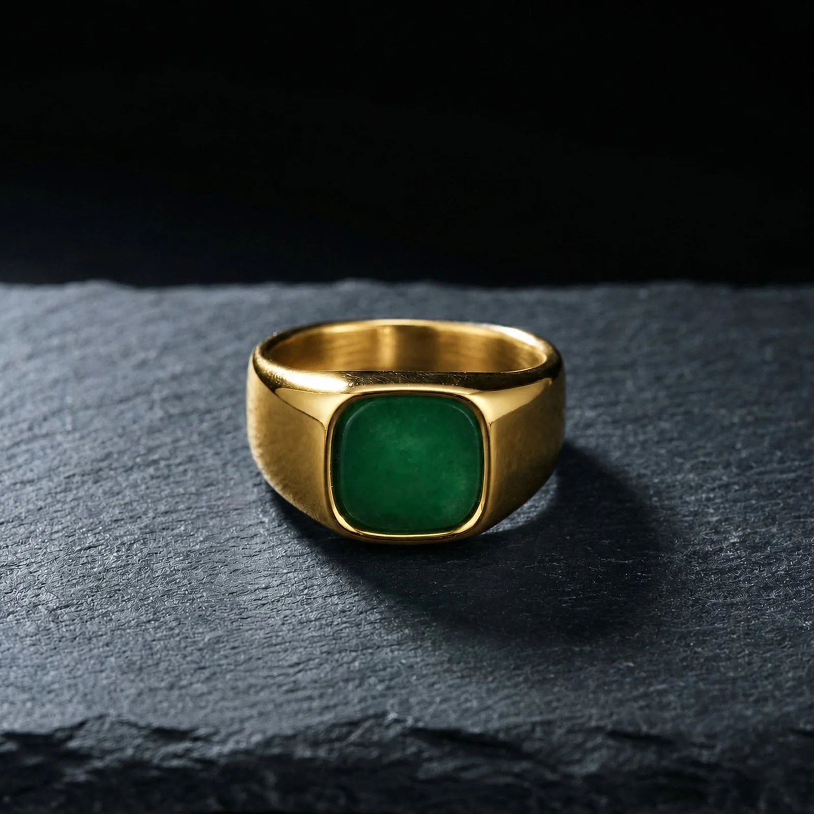 Punk Grüner Naturstein Quadratischer Ring für Männer, Vergoldeter Edelstahl Siegelring, Geburtstagsgeschenk für Ihn Papa – Detail 4