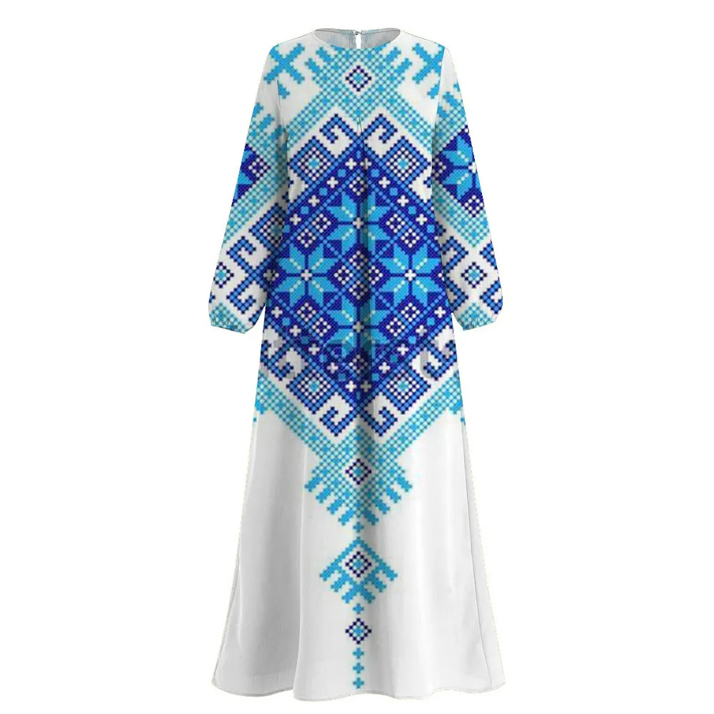 Summer Abayas Dubai Luxury 2024 Muslim Femme Islamic Long Sleeve Round Neck S-3XL Arabian Dress Ramadan Abaya Printing Dresses