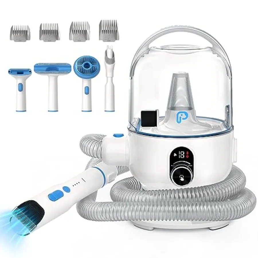 

6 in 1 Dog Grooming Kit with Vacuum for Dogs and Cats Low Noise Pet Hair Clipper Shedding Brush 3 Suction Modes Large Ccity Dus