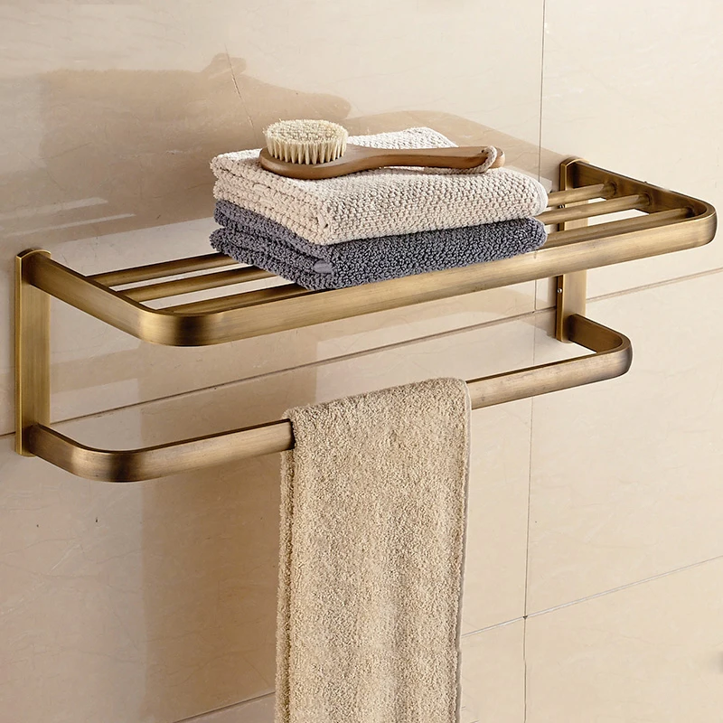 VidricShelves Solid Brass Towel Hanger 2-Tier Towel Holder Racks Bath Storage Rail Wall Bathroom Accessories Towel Bars 81344