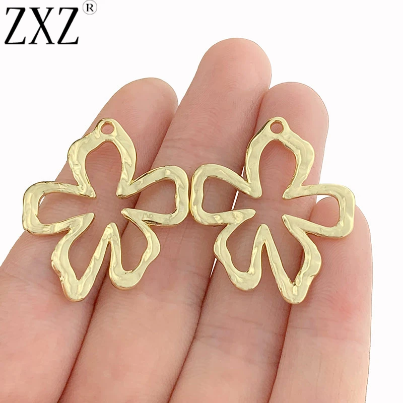 

ZXZ 10pcs Gold Tone Hollow Open Flower Charms Pendants for Jewelry Making Accessories 29x34mm