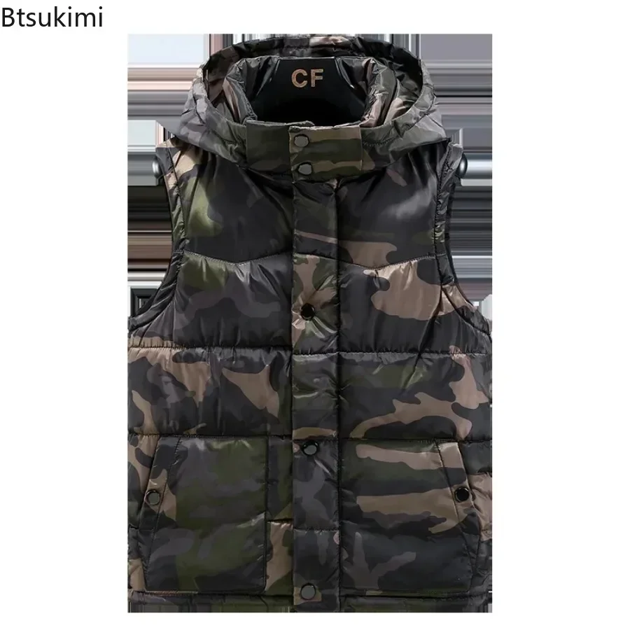 2026 Men\'s Camouflage Vest Top Thickened Cotton-padded Vest Winter Waterproof Warm Sleeveless Jacket Men Hooded Casual Waistcoat