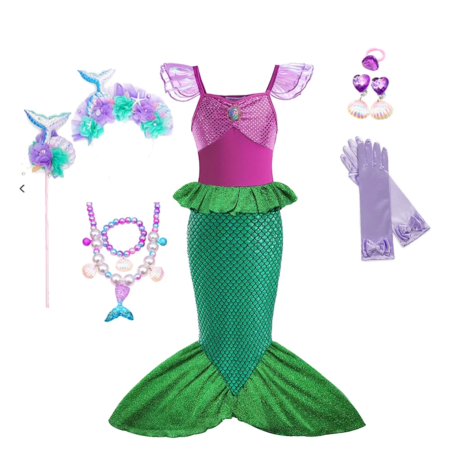 Little Mermaid Ariel Princess Costume Kids Purple Dress For Girls Cosplay Children Carnival Birthday Party Mermaid Dress