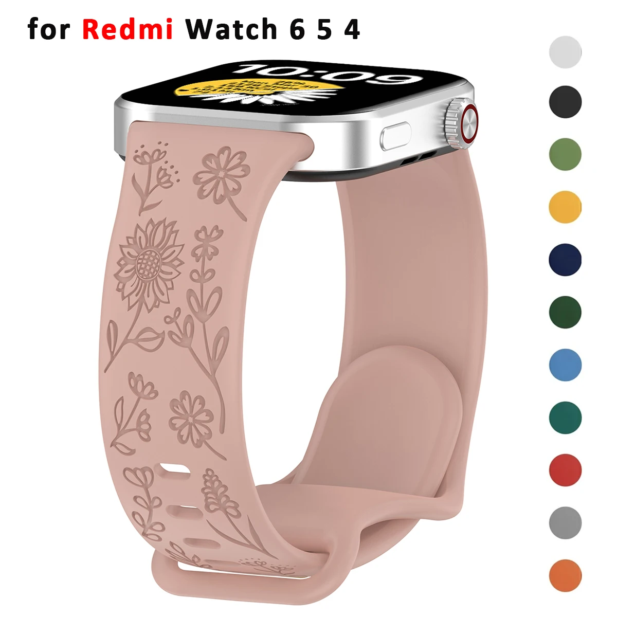 Silicone Strap for Redmi Watch 4/5/6 Floral Engraved Band Wristband Bracelet For Xiaomi MiBand 10Pro/9Pro/8Pro correa Soft Belt