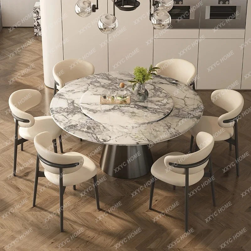Marble round dining table Cream style marble dining table