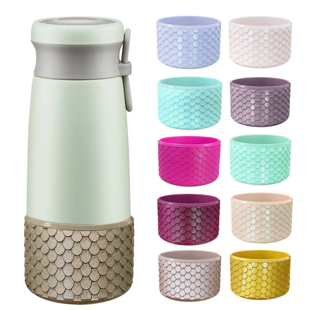Silicone Cup Boot, Fish Scale Pattern Decor, Soft Elastic Water Bottle Protective Sleeve, Anti-Slip Bottom Cover for Sports Bott