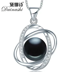 Dainashi New Arrival Star Cross 10-10.5mm Black Bread Round Pearl 925 Sterling Silver Slide Pendant for Bridal Women Best Gift