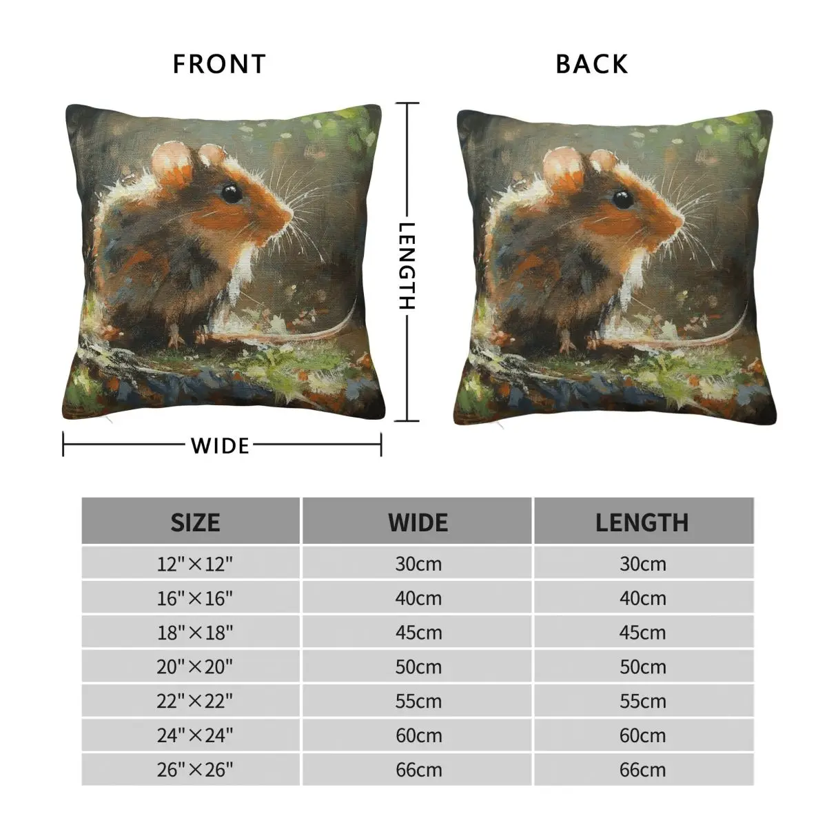 Cute Field Mouse Portrait Square Pillowcase Polyester Linen Velvet Printed Zip Decor Pillow Case Car Cushion Cover