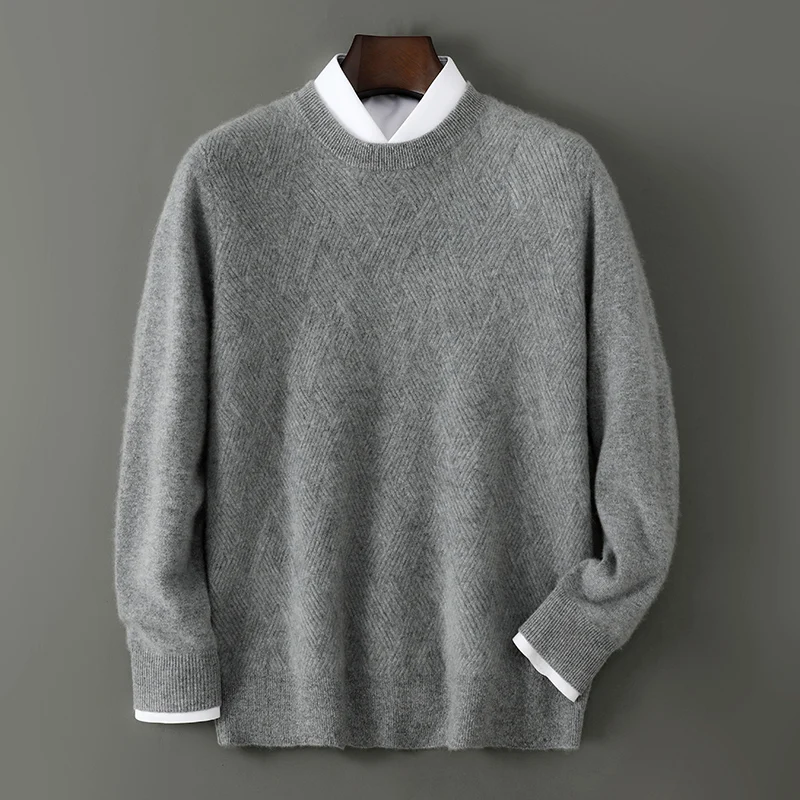 เสื้อสเวตเตอร์ไหมพรมขนแกะเมอริโนแท้ 100% คอลเลคชั่นใหม่ ฤดูใบไม้ร่วง/ฤดูหนาว 2025 สำหรับผู้ชาย คอทรงโอ สไตล์ลำลองธุรกิจ ผ้าแคชเมียร์ แฟชั่น แขนยาว หนานุ่ม