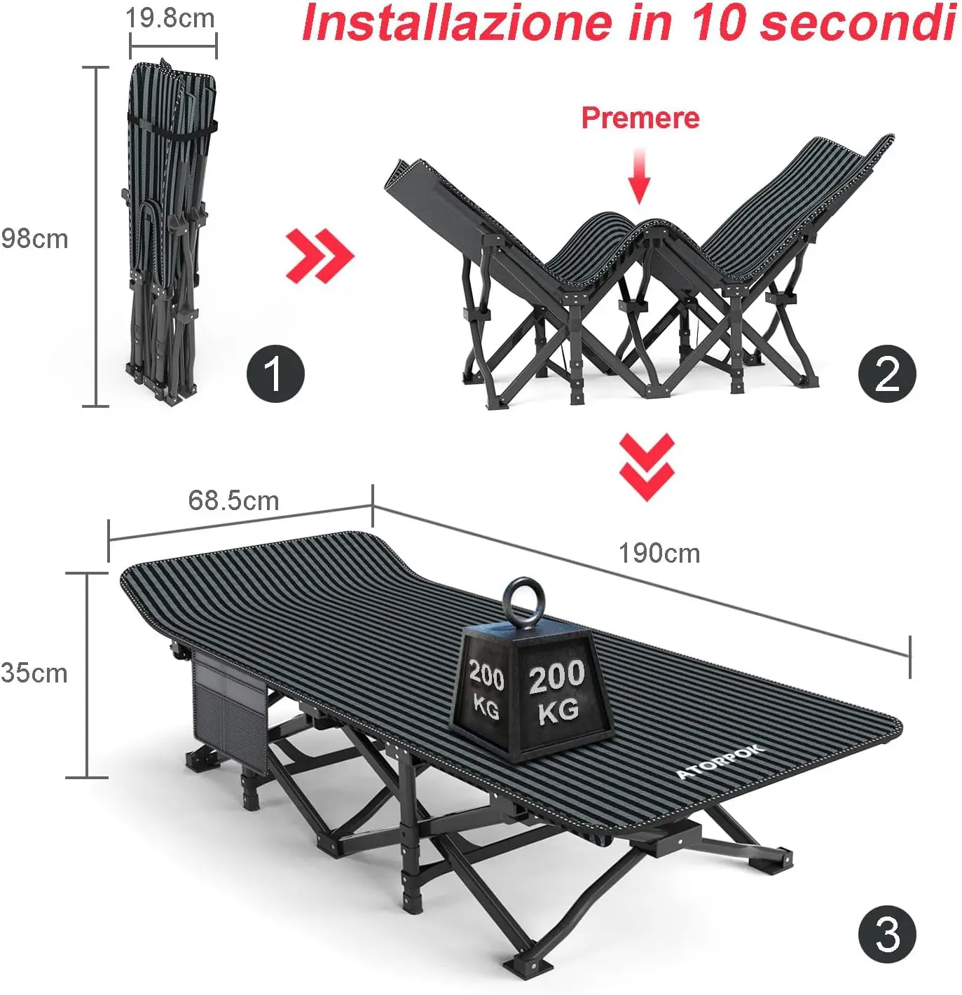 Lettino da Campeggio per Adulti con Cuscino, Letto Pieghevole Portatile per Dormire, Lettino da Tenda Leggero con B