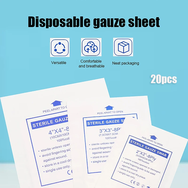 

20pcs Sterile Medical Gauze Pad Individually First Aid Waterproof Care Supplies Tool