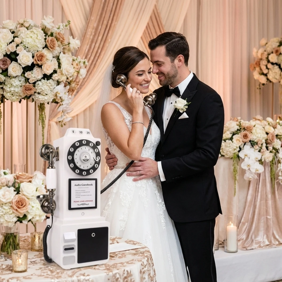 Vintage Rotary Audio Guestbook Retro Telephone Voice Recorder with 8GB SD Card USB-C Rechargeable for Wedding Party
