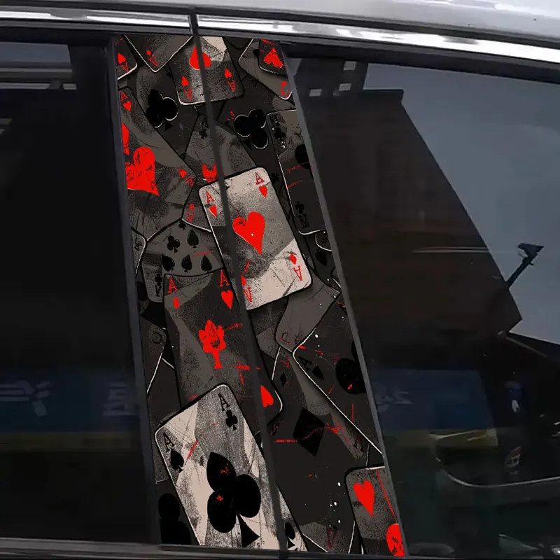 1PC Funny Poker Car Stickers Auto B Pillar Waterproof Decoration Cover Scratches DIY Car Doors Pillar Sunscreen PET Decals