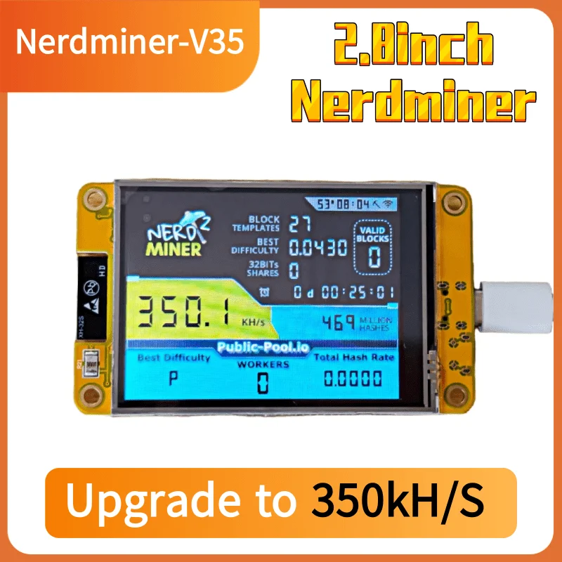 NerdMiner V2 350kh/s 2.8 بوصة عرض BTC منفرد اليانصيب Nerd مينر تشفير آلة تعدين البيتكوين ماينر