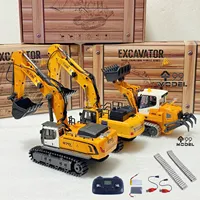 Mini RC Excavator Loader 1/50 970 520 Excavator 636 Loader Electric Simulation Model Metal Track Light Sound System RC Toy Gift