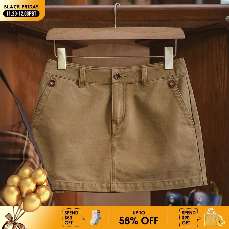 

Maden Casual Khaki A-Line Utility Skirt Women's Summer Low Waist Mini Skirt Y2K Style Sexy Bottom for Street Fashion Short Skirt