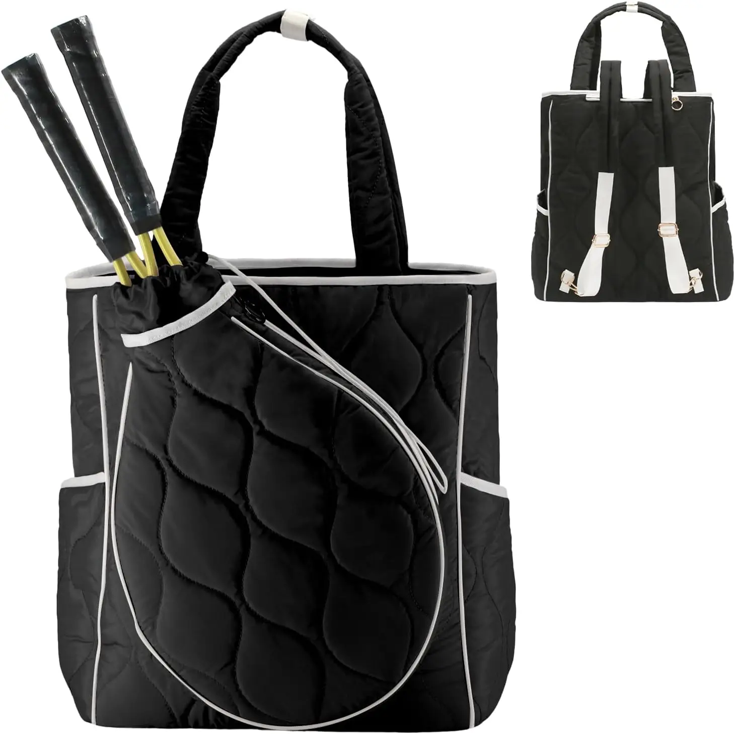 

2-in-1 Tennis Tote Bag & Tennis Racket Backpack, Extra-Large Quilted Pickleball Racquet Bags, Water-Resistant & Lightweight for