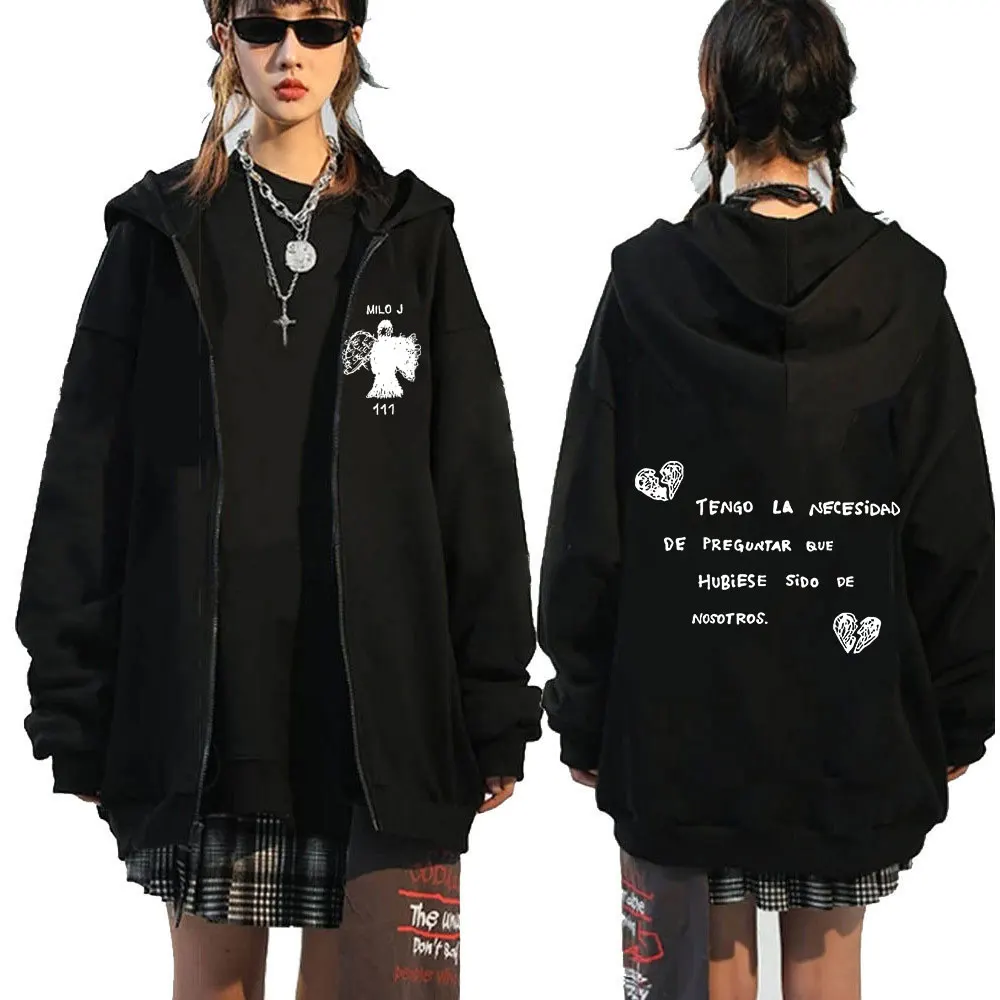 2025 الخريف/الشتاء مغني الراب ميلو J قلنسوة بسحاب 111 ألبوم ميرش زيبر الرجال القطن البلوز عادية الهيب هوب ريترو البلوز