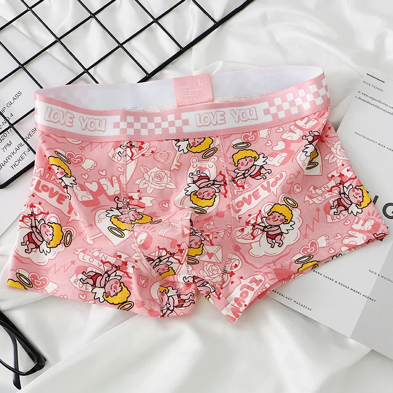 Men Trunks Pink Cartoon Printed Underwear 3D Crotch Boxer Cotton Breathable Underpants Mens Cute Knickers Arrow Panties