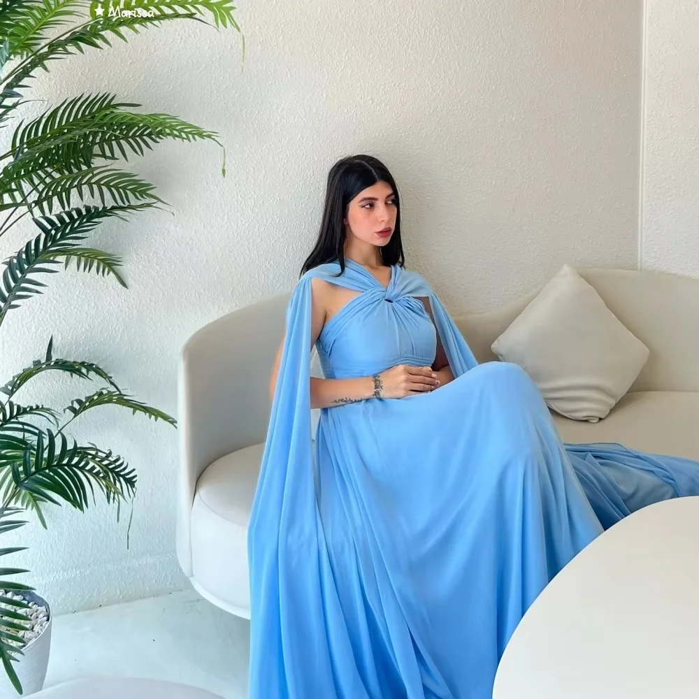 فستان سهرة نسائي مصنوع حسب الطلب من ماريسا شال أزرق متقاطع فساتين حفلات أنيقة للنساء فساتين حفلات شيفون فاخرة للحفلات الراقصة #3